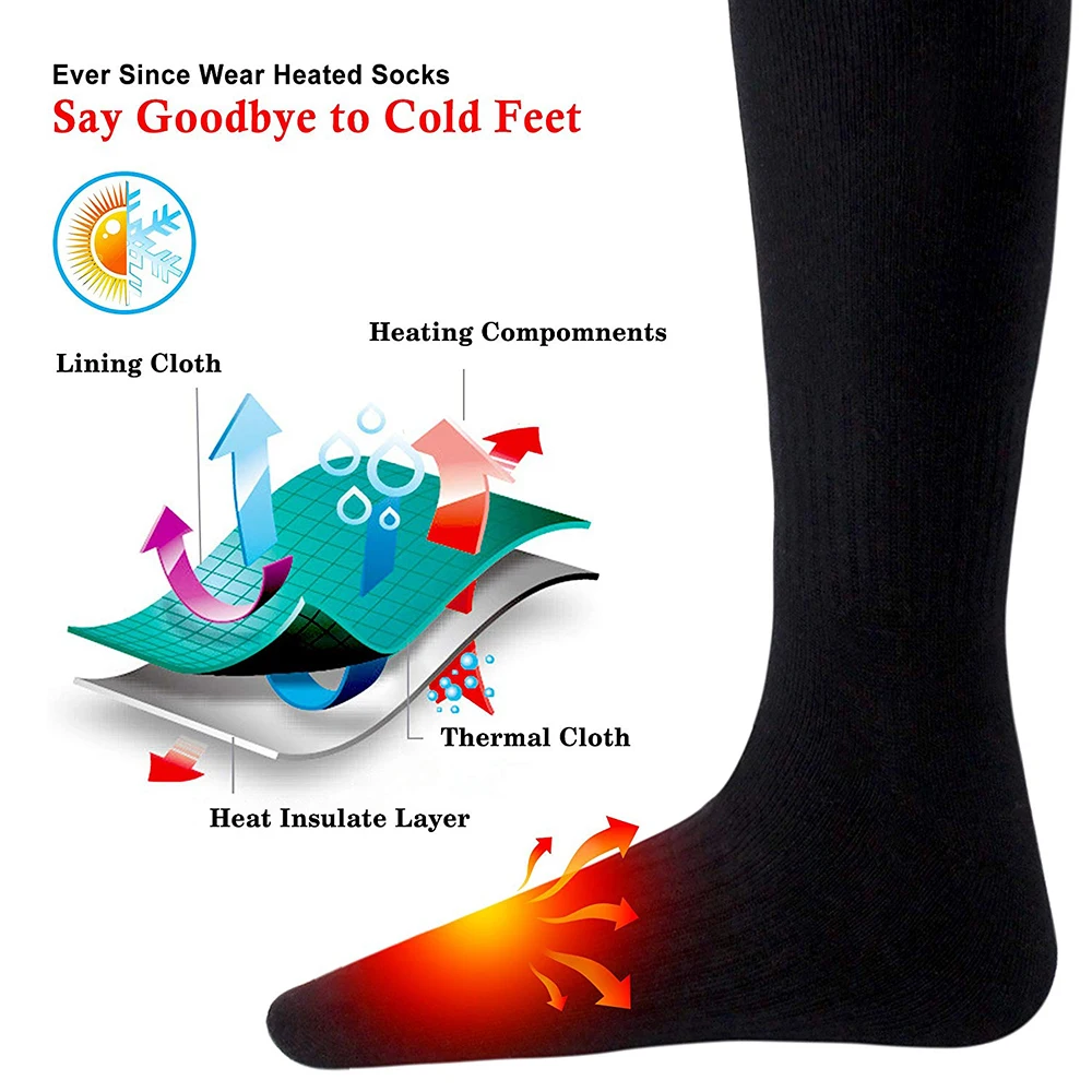 1 пара утолщенных теплых носков носки с электроподогревом с перезаряжаемой батареей для зимнего отдыха на открытом воздухе Лыжный спорт Велоспорт спортивные носки с подогревом