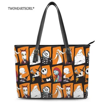 

Twoheartsgirl New Trendy Nightmare Before Christmas Print Luxury Women Casual Shoulder Bag Leather Tote Bag for Lady sac a main