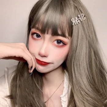 

Lolita Cosplay Long Straight Natural Fashion Fluffy Aoki Linen Grey Fiber High Temperature Resistant Synthetic Wig