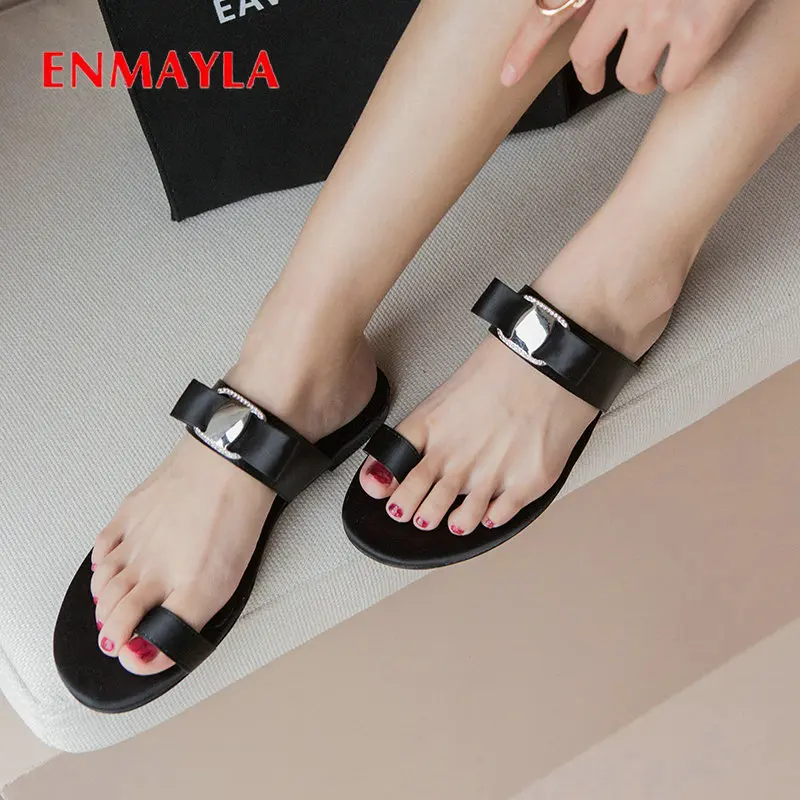 

ENMAYLA Outside Women Sandals Cloth Slides Crystal 2020 Casual Solid Summer Flat with Low Heels Fashion Women Shoes Size 34-40