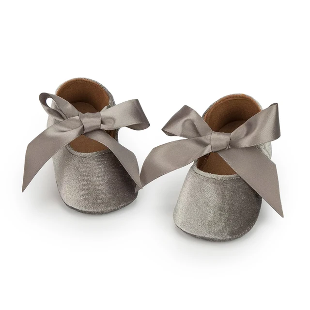 Baby Girl Princess Shoes Toddler Non-slip Flat Soft-sole Cotton Rubber Crib Lovely Butterfly-knot Infant First Walkers 0-18m Silver