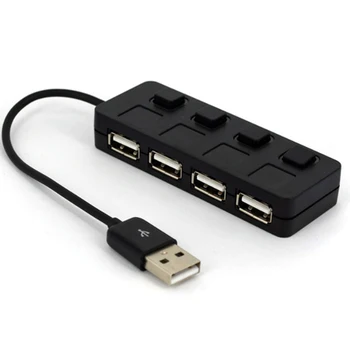 

4-Port USB 2.0 Hub with Individual LED Lit Power Switches, Hub USB Extension One for Four, Splitter Independent Switch