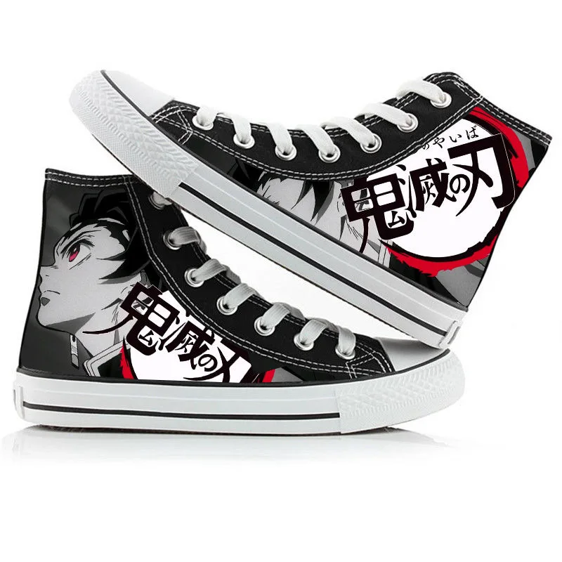 Аниме парусиновая обувь Demon Slayer: Kimetsu no Yaiba Kamado Nezuko обувь с высоким голенищем для мужчин/женщин черные белые сетчатые кеды унисекс - Цвет: 9