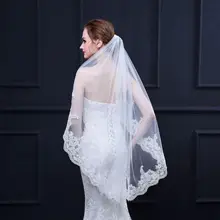 Best Selling Real Photos Fingertip Length Wedding Veils One Layer Bridal Veils with Appliques Cheap Bridal Veil