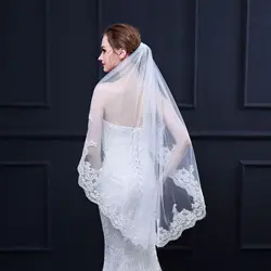 Best Selling Real Photos Fingertip Length Wedding Veils One Layer Bridal Veils with Appliques Cheap Bridal Veil