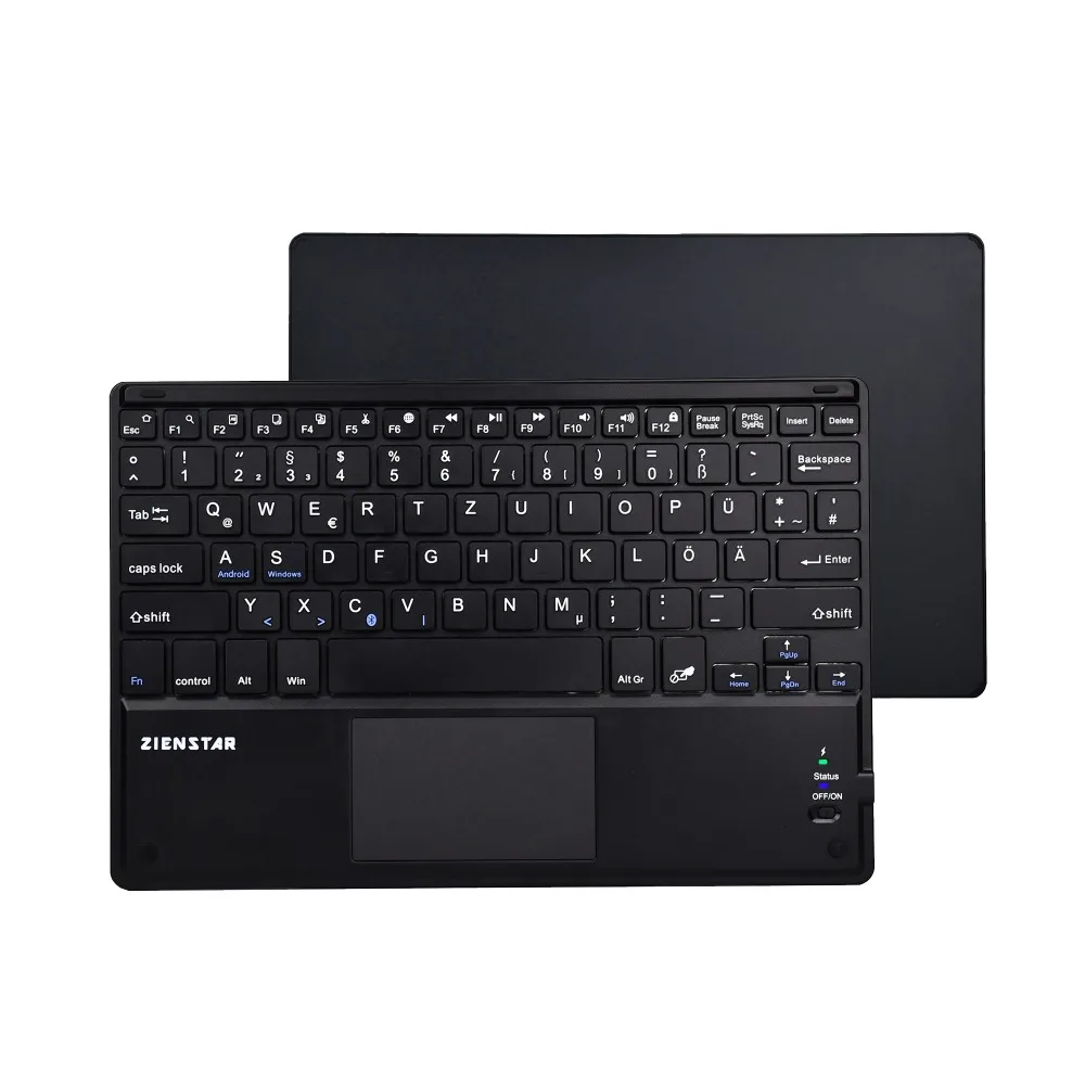 Zienstar 10 дюймов Беспроводная Bluetooth клавиатура с тачпадом для ПК компьютера/samsung Tab/microsoft/Android/Windows планшета - Цвет: German Black
