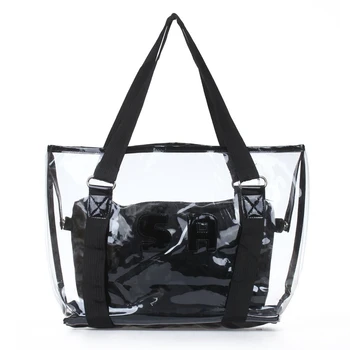 

Set 2PCS Women's Handbag Tote Shoulder Bag Transparent PVC Black Fashion