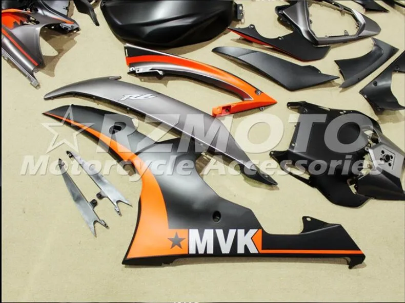 Набор впрыскивателей мотоциклов Обтекатели подходят для YAMAHA YZF-R6-600 2008- 08-16 обтекатель кузова Набор матовый черный оранжевый