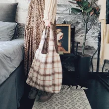 Зимняя теплая Клетчатая Шерстяная Эко сумка-тоут на плечо синий коричневый MOYU101