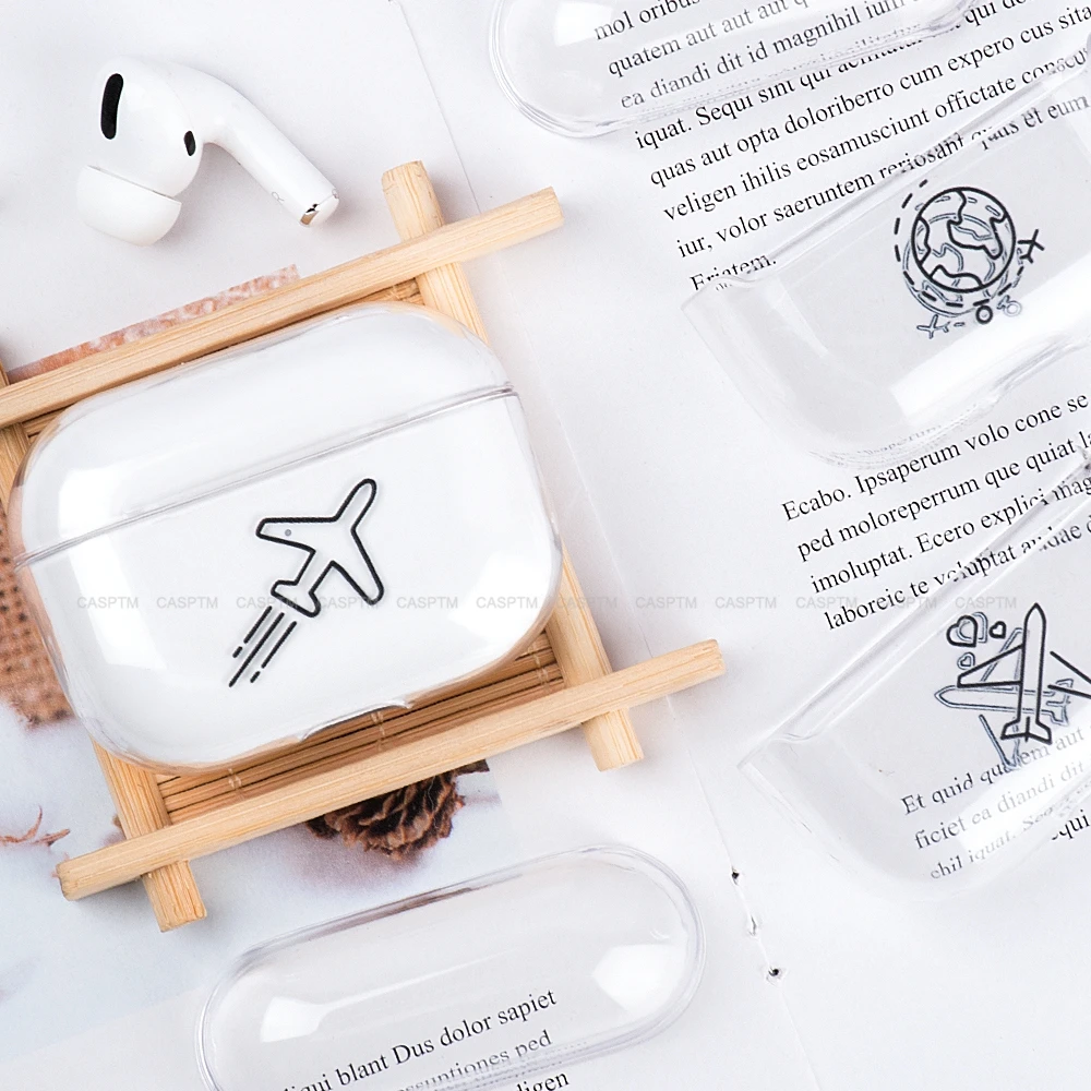 

Hard PC Transparent Earphone Case For AirPods 3 Cartoon Earphone Protective Cover For Airpods Pro 2019 Funny Airplane Map Camera