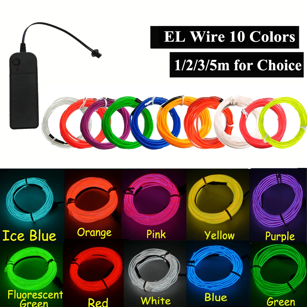 

EL Wire Neon Glowing Strobing Car Interior Lights Halloween Christmas Dance Party Decor Led striings Light DIY wire