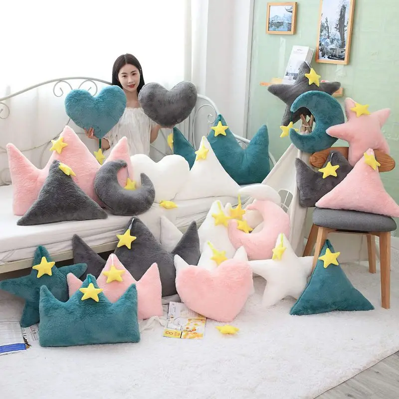 Мягкая подушка для детской комнаты 40 см, подушка для дивана с изображением звезды, облака, сердца, короны, треугольника, подушки для дома и путешествий, декоративные игрушки для детской комнаты, вечерние подушки
