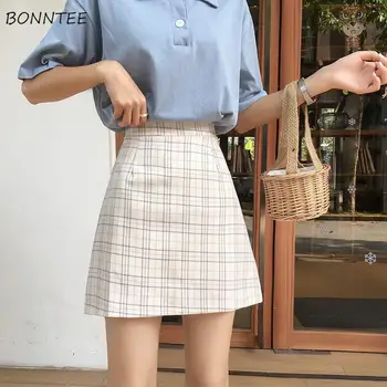 

Skirts Women Mini High Waist Plaid Korean Style Chic Trendy Leisure All-match Elegant Vintage Package Hip Streetwear Womens Soft