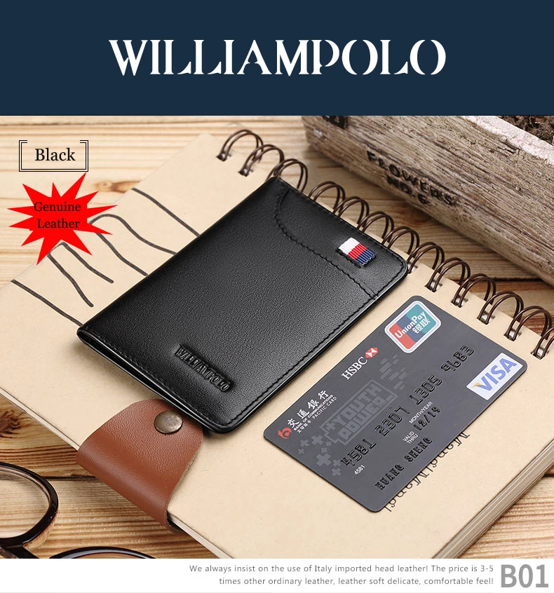 WILLIAMPOLO, натуральная кожа, ультра тонкий короткий кошелек, мужской маленький однотонный кошелек, простой мини-держатель для карт, кошелек, маленький мужской кошелек