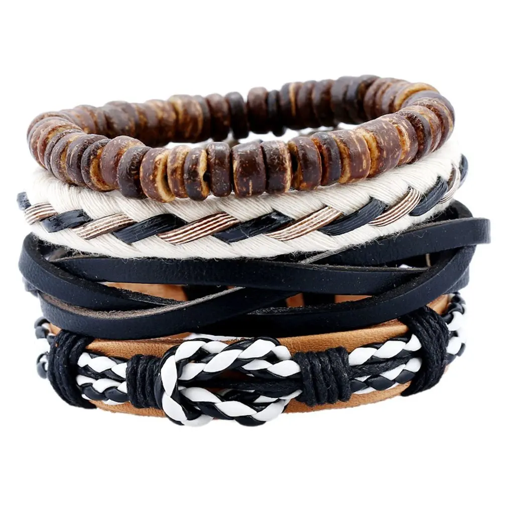 

Retro Antique Leather Bracelet Bangle Wooden Beads Adjustable Bracelets For Women Men Jewelry
