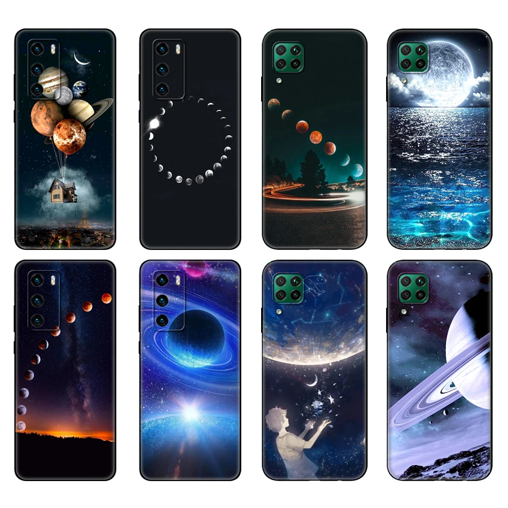 Черный чехол из ТПУ для Huawei P30 Lite Pro P40 LITE E P Smart с небом космосом планетой луной