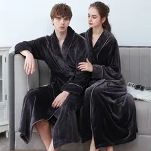 Men Robe Winter Flannel Soft Kimono Gown Lovers Ultra Large Long Bathrobe Nightwear Thick Warm Women Sleepwear