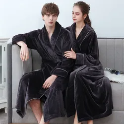 Men Robe Winter Flannel Soft Kimono Gown Lovers Ultra Large Long Bathrobe Nightwear Thick Warm Women Sleepwear