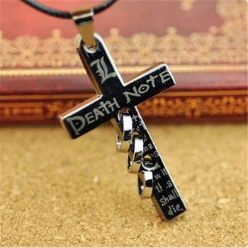 

Hot Japanese Anime Death Note Letter L Cross Metal Pendant Necklace Black Metal Necklace Cross Logo Pendant Action Toy Figure