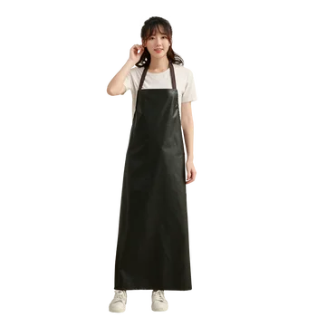 

Mens Waterproof Faux Leather Extra Long Work Aprons Oil-proof Restaurant Cooking Kitchen Chef BBQ Apron for Women Black Coffee