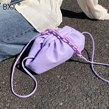 

[BXX] Candy Color PU Leather Shoulder Messenger Clouds Bag For Women 2020 Spring Small Crossbody Bag Travel Chain Handbags HL768