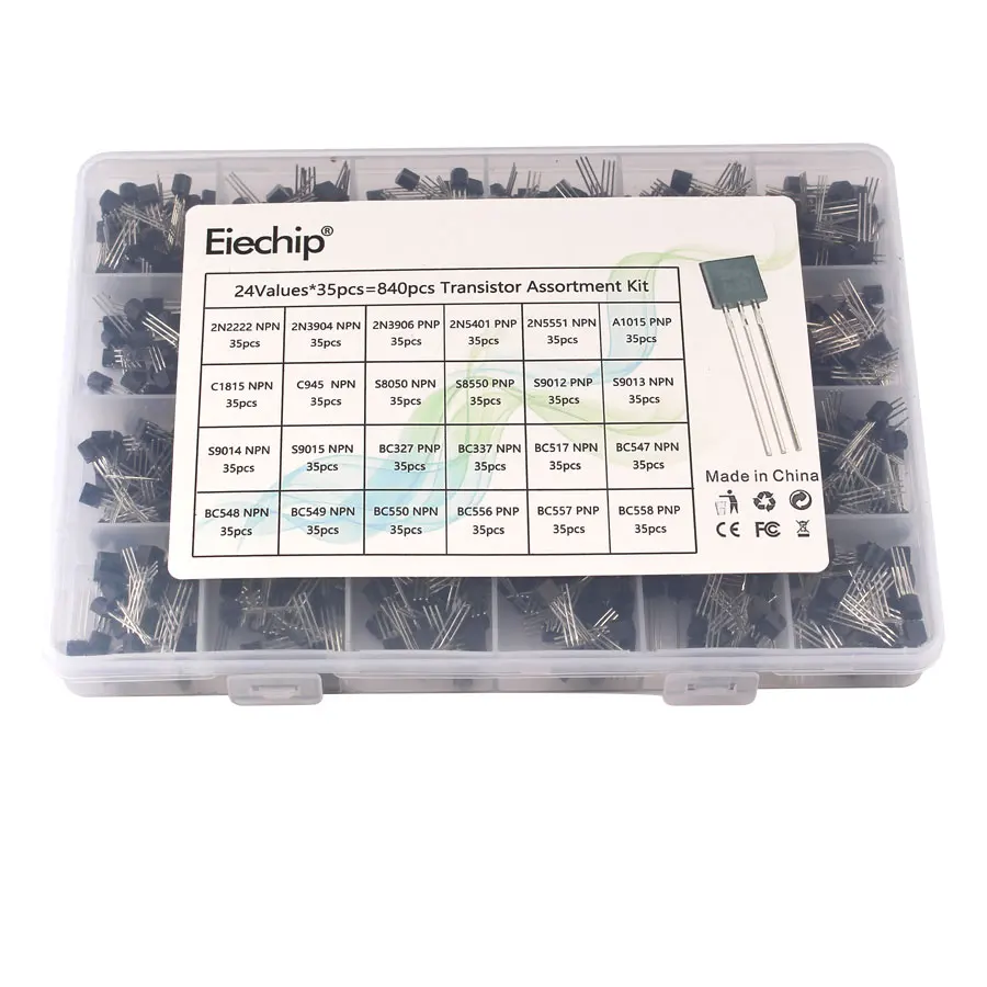 840 pz/set 24 Valori TO-92 Transistor Assortimento Kit BC327 BC337
BC547 transistor 2N2222 3904 3906 C945 PNP/NPN transistor pacchetto
