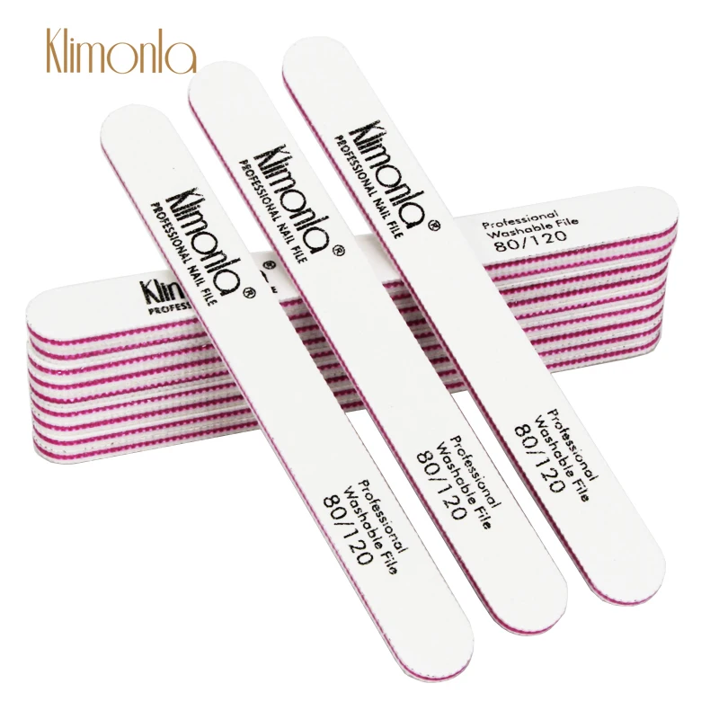 10 шт./лот пилка для ногтей Klimonla lima para Manicura 80/120 зернистость УФ-гель белый прямой буферный блок палочка для маникюра салонный инструмент с блестками