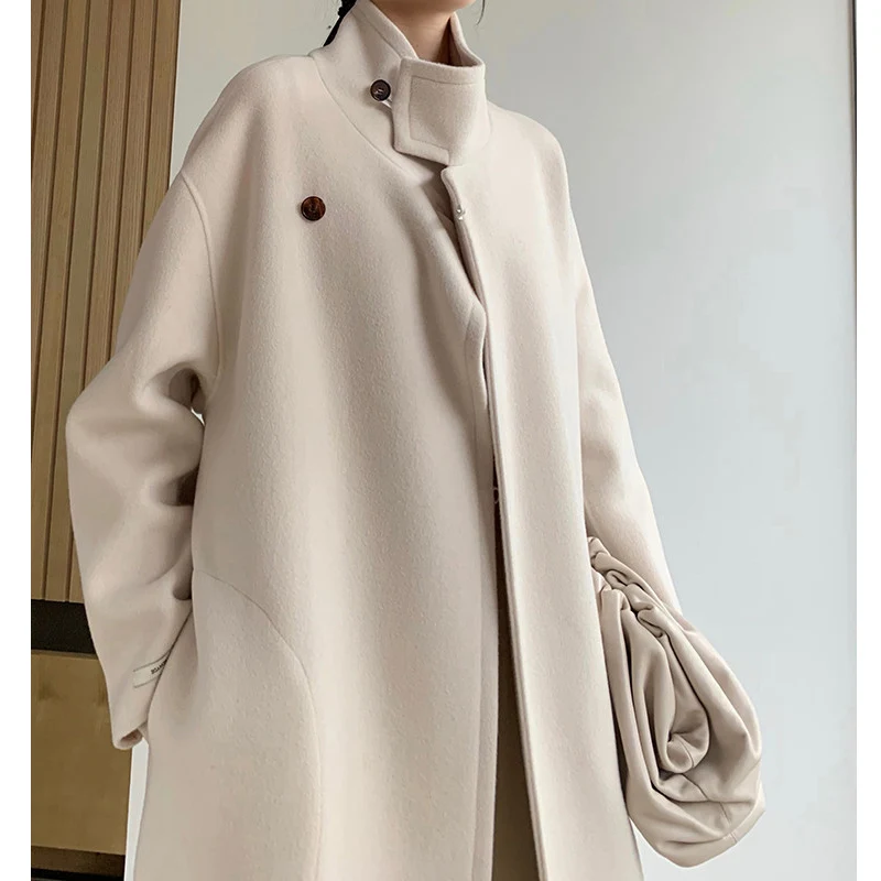 winter High quality elegant soft long handmade cashmere wool coat jacket female