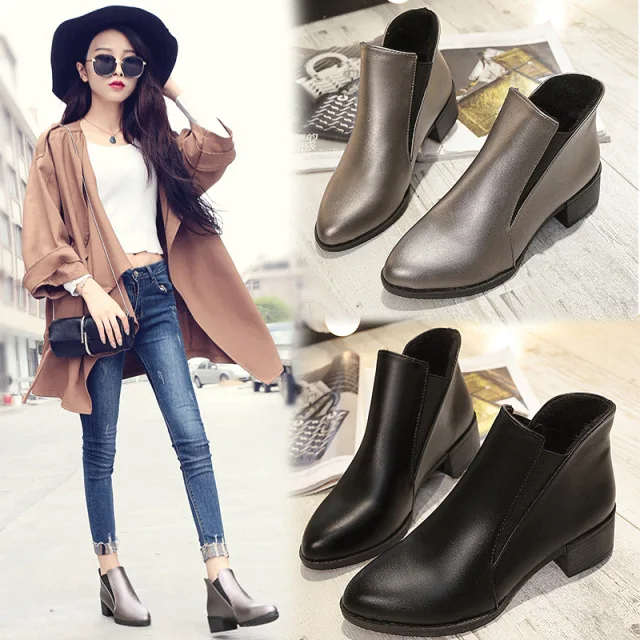 

2019 Autumn And Winter New Style Martin Boots England Short Boots Pointed Toe Semi-high Heeled Single Shoes England Chunky-Heel