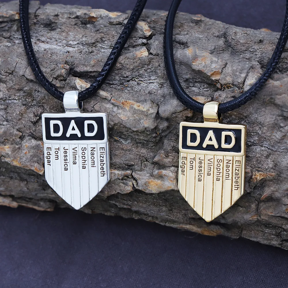 

Customized Family Names Necklace for Father's Day Personalised Leather Chain Dad Necklaces & Pendants Men Jewellery Gift