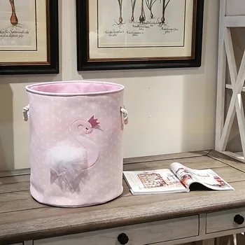 

1Pcs Pink Swan Cat Foldable High Capacity Dirty Laundry Basket Home Organizer 35*40cm Canvas Toy Storage Box