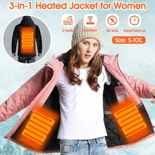 Invierno USB calentado chaqueta capucha impermeable caliente de talla grande vestimenta de excursionismo de algodón a prueba de viento 3 Ajustable calor para al aire libre