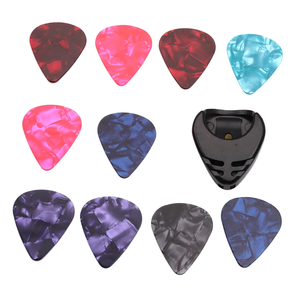 MagiDeal 10pcs 0.46mm Guitar Picks with Holder for Bass Electric Guitars