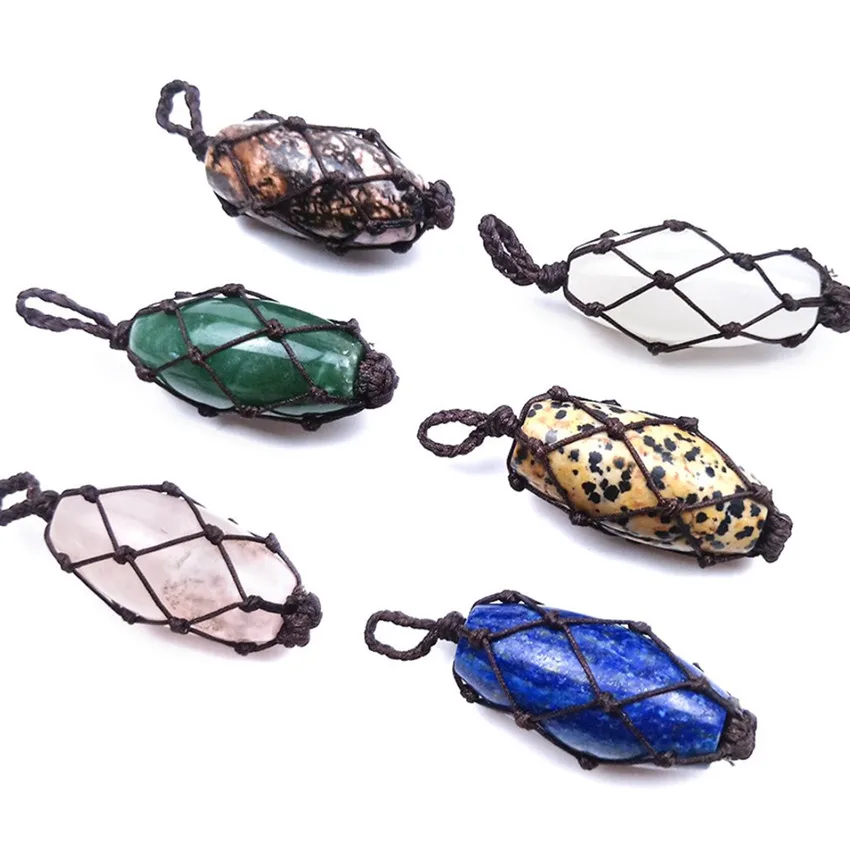 

FYJS Unique 10 Pcs Handmade Weave Geometric Shape Lapis Lazili Pendant Rose Pink Quartz Charm Jewelry