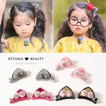 Пушистые заколки с кошачьими ушками для девочек, заколки с пятиконечной звездой, милые супер очаровательные детские Южно-корейский ободок для маленьких девочек