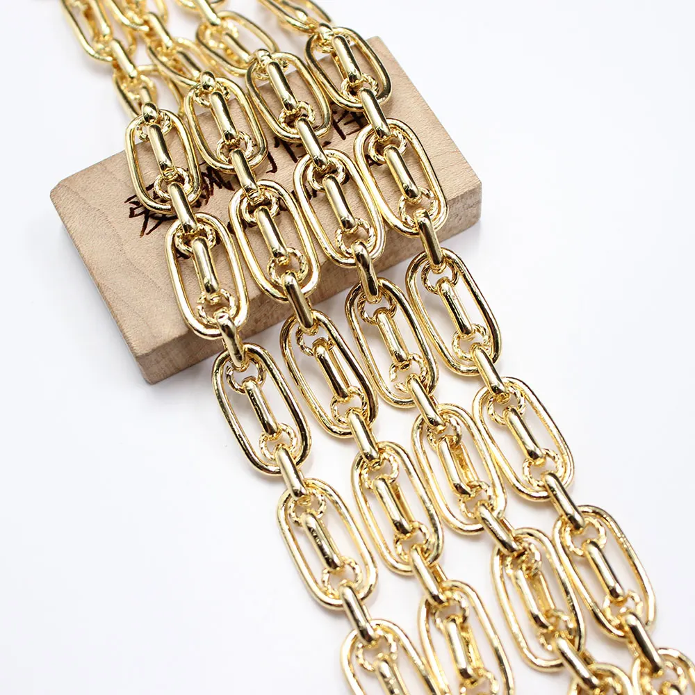 2 Meters 9x17mm Bezel Set Yellow Gold Plated Copper Fashion Chain Paperclip Neck Chain Pearl Necklace Bracelet Making DIY