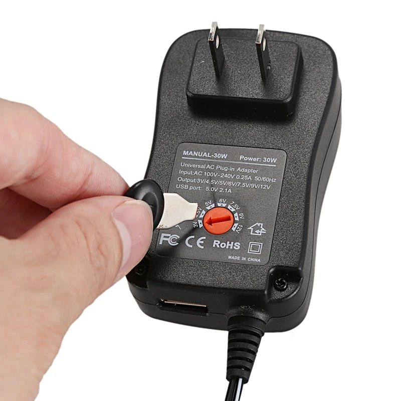30W 3 V-12 V Регулируемый мульти Напряжение Универсальный адаптер переменного тока в постоянный ток/DC адаптер переключения Питание с 6 Вилки и 5V2. 1A USB Порты и разъёмы для фрезерный станок