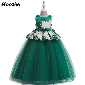 

Luxury Emerald Green Weave Flower Flounced Evening And Prom Dress Girls 6-15 Years Modern Tulle Soiree And Pageant Dressess Teen