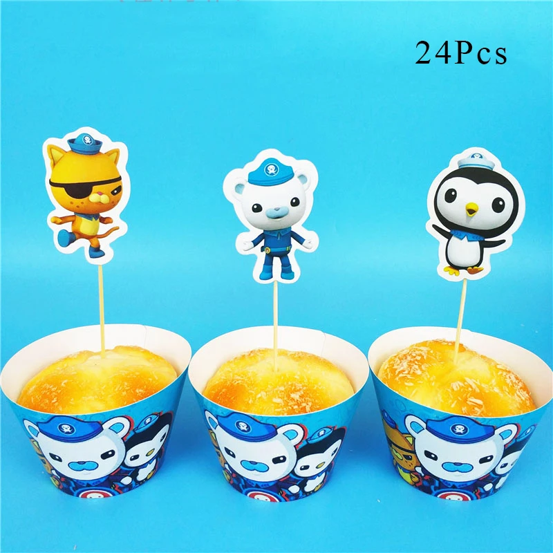 Octonauts тема вечерние украшения барнакулы Kwazii песо бумажный стаканчик, тарелка, шляпа, Детские воздушные шары для вечеринки на день рождения - Цвет: Cupcake wrapper x 24