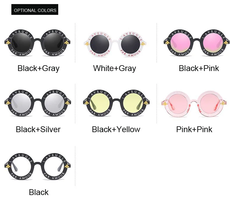 Fashion Unisex Round Retro Sunglasses Woman Vintage Glasses Circle Classic Bee Letter Sun Glasses Female Shades Visor Oculos Top