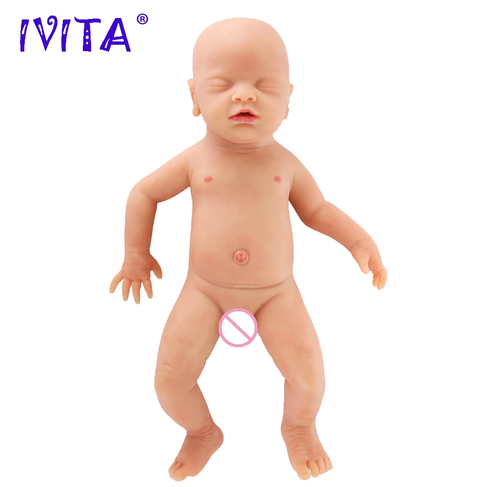 IVITA WB1514 46 см 3000 г настоящий полный силикон Bebe Reborn спящий малыш рот открытые