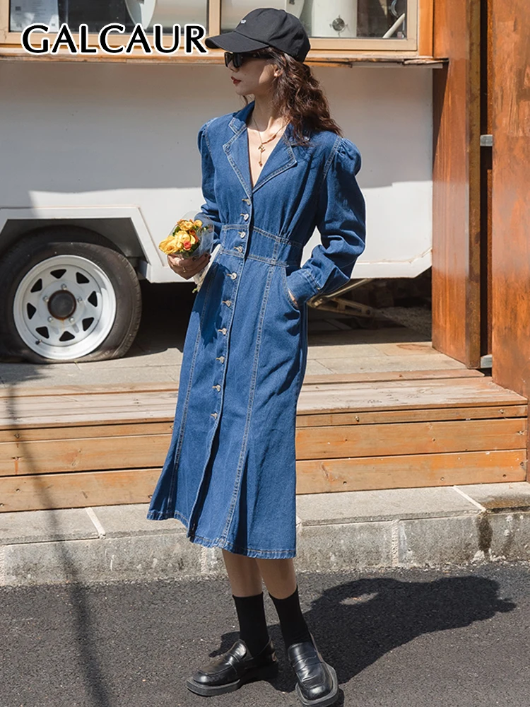 Женское джинсовое платье с длинным рукавом на пуговицах | Женская одежда