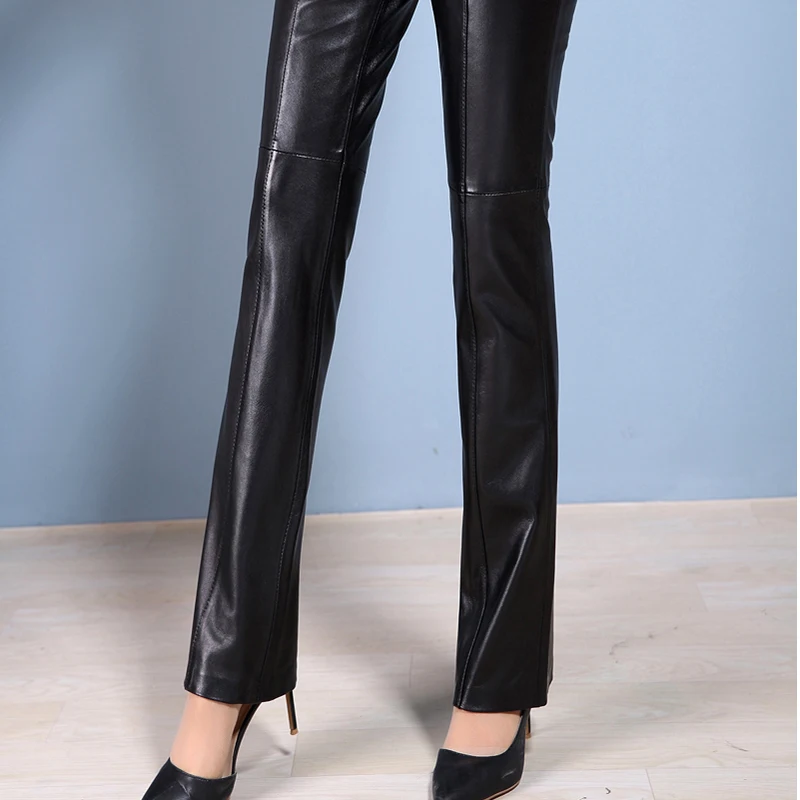 Women's Genuine Sheepskin Leather Pants Boot Cut Full Length Slim Cool Ladies Spring Autumn Fashion - Image 6