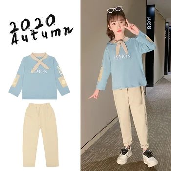 

HIPAC Girls Sport Clothes Letter Pattern Girl Bow Tops + Casual Pants Outfits For Teenage New Fashion Children's Clothes