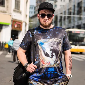 

Large size men's creative horse head T-shirt male youth increase off men loose short-sleeved men's thin