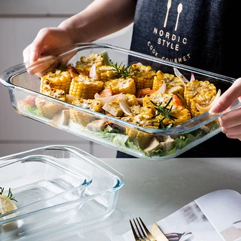 

MDZF SWEETHOME 1L 1.5L 2L Glass Baking Dishes Pan Rectangle Oval Bakeware Oven Roasting Lasagna Pan Food Storage