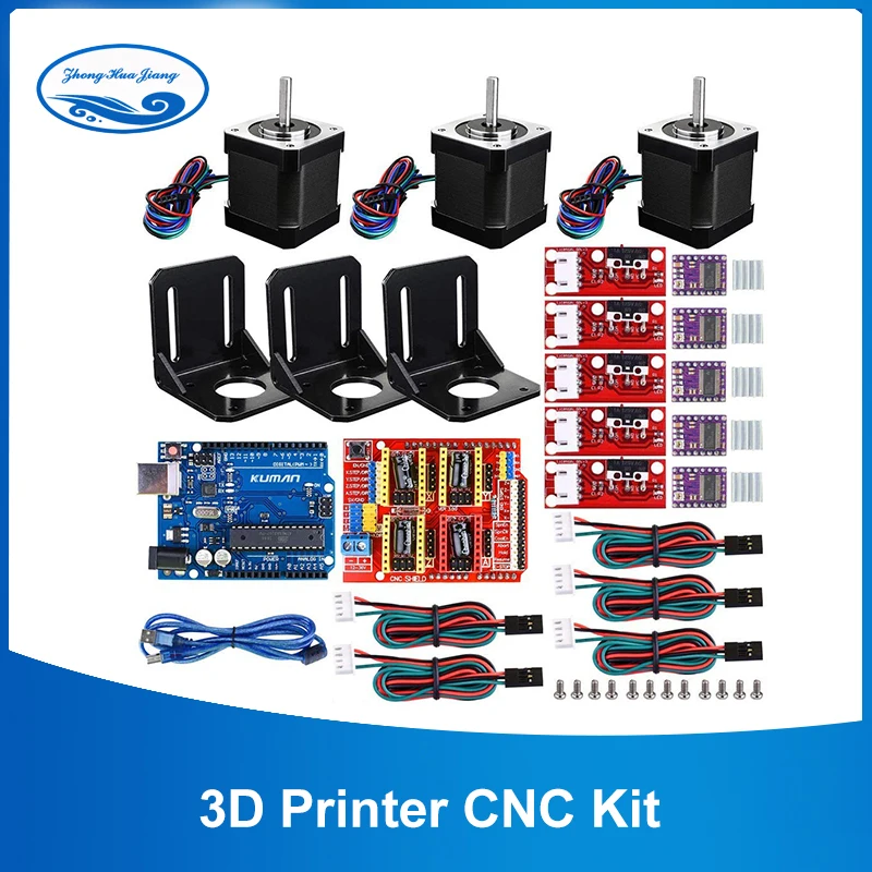 Nema 17 Stepper Motor DRV8825 A4988 GRBL Stepper Motor Driver with Heat Sink Kuman Professional CNC Kit for arduino RAMPS 1.4 Mechanical Switch Endstop GRBL CNC Shield +UNO R3 Board