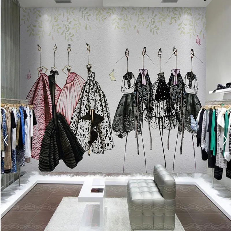 Abstract hand painted beauty clothing shop tooling background wall mural retro nostalgic women