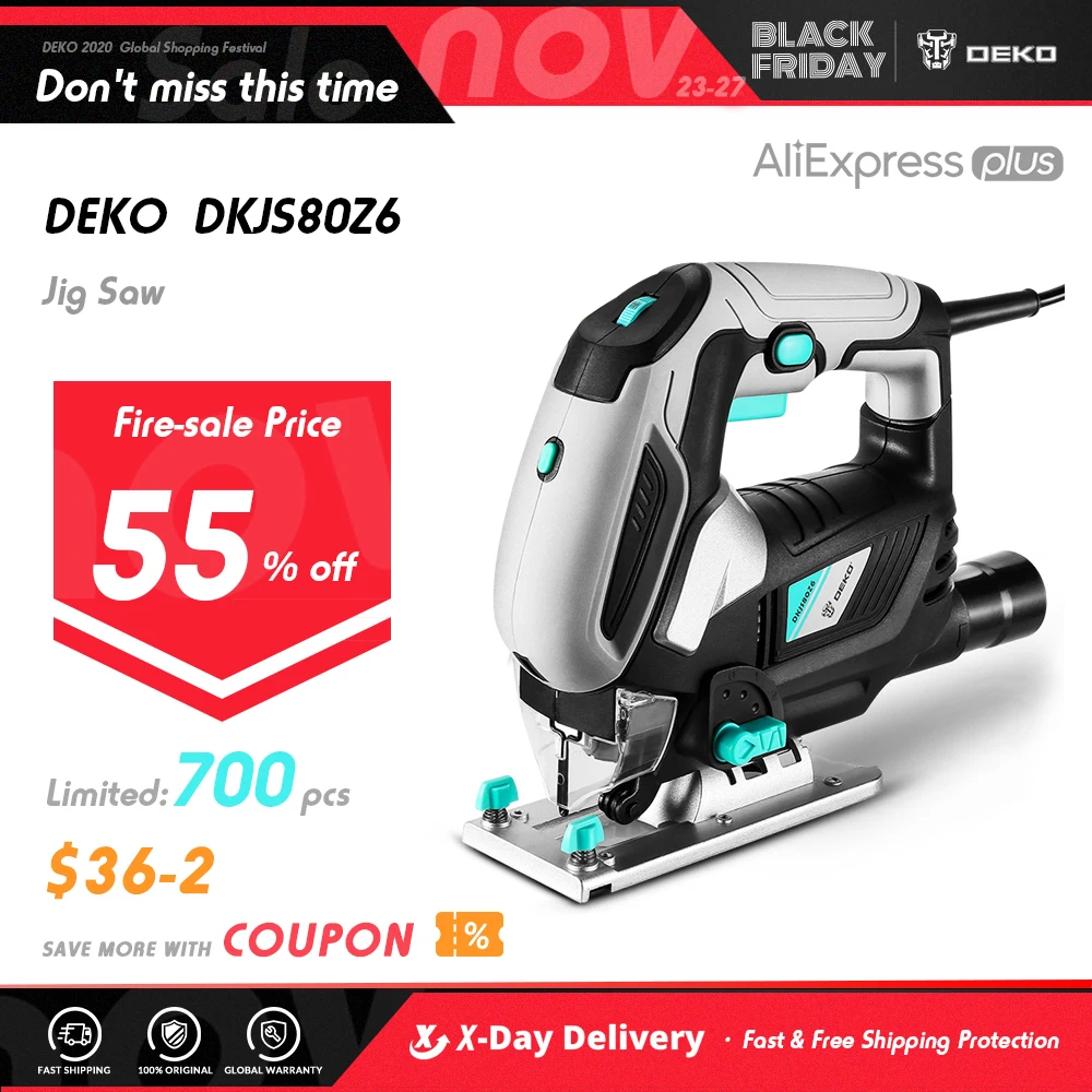 

DEKO DKJS80Z6 Jig Saw Variable Speedâ€‹ Electric Saw with 1 Blade, 2 Carbon Brushes, 1 Metal Ruler, Allen Wrench Jigsaw Power Tool