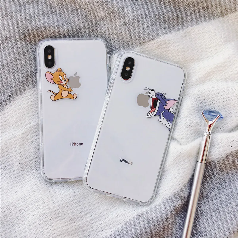 Чехол для телефона с мультяшным котом и мышкой для iphone 11 Pro MAX X XS MAX XR 7 6 6S 8 Plus, забавный Мягкий силиконовый прозрачный чехол-накладка том Джерри